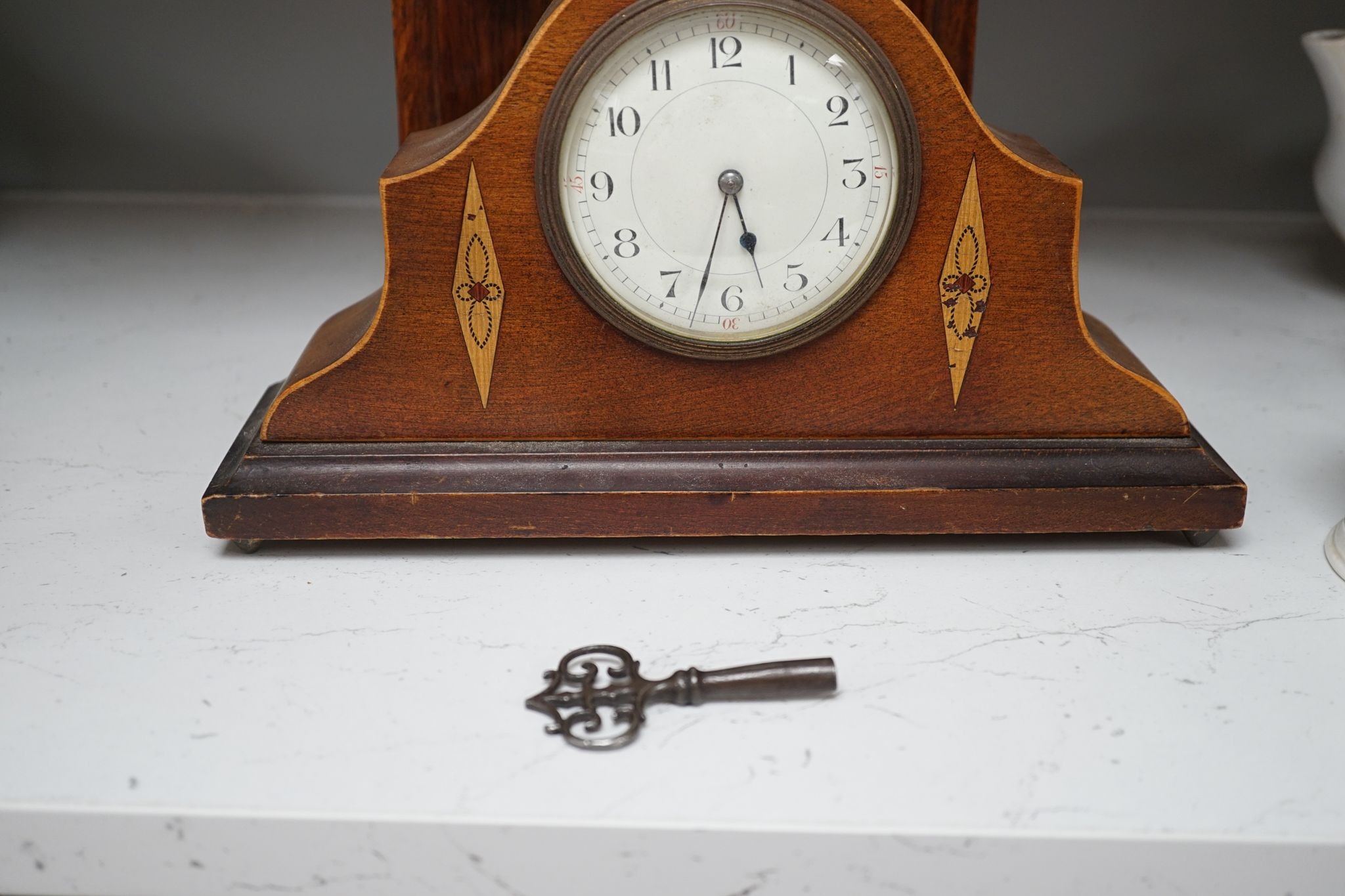 A late Victorian mantel clock and an Edwardian clock 31cm